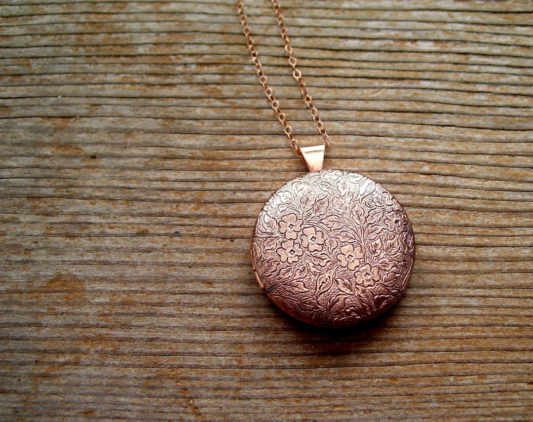 Rose Gold Locket, Rose Gold Filled Chain, Floral Locket Necklace