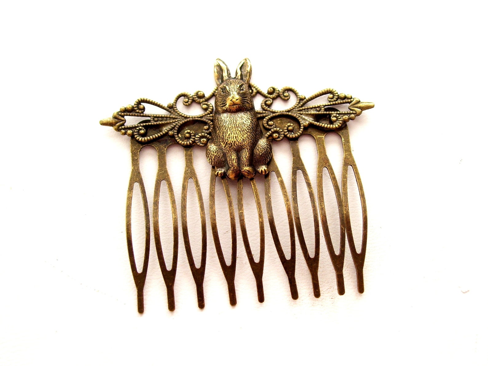 Bunny Rabbit Hair Comb Silver Rabbit Comb Antiqued Brass Etsy