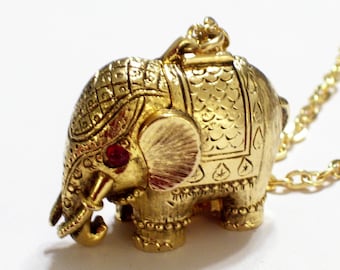 Vintage Elephant Locket Necklace, Vintage Elephant Perfume Locket, Elephant Pendant, Perfume Pendant, Tiny Tusker, Elephant Necklace