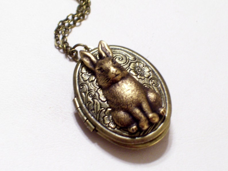 Rabbit Locket Bunny Locket Floral Locket Brass Bunny Etsy