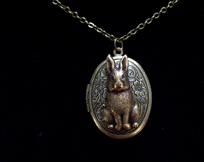 Rabbit Locket Bunny Locket Floral Locket Brass Bunny Etsy