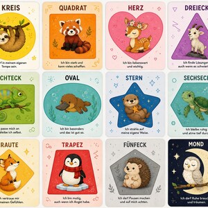 Positive Formen- & Tierkarten für ADHS Kinder,Digitale Affirmationskarten Autism Friendly, Printable Learning Cards, Montessori