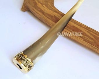 Pipa para fumar tabaco de alpaca y cuerno de búfalo blanco albino hecha a mano