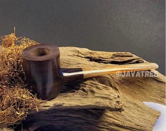 Handgemaakte mahoniehouten rookpijp, buffelhoorn, houten tabakspijp