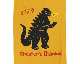 Godzilla Monster Illustration Velveteen Plush Blanket | Personalized Name