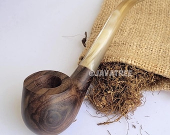 Pipa para fumar de palisandro hecha a mano, cuerno de búfalo, pipa de madera para tabaco
