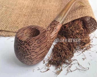 Pipa para fumar de madera de coco hecha a mano, cuerno de búfalo, pipa de madera para tabaco