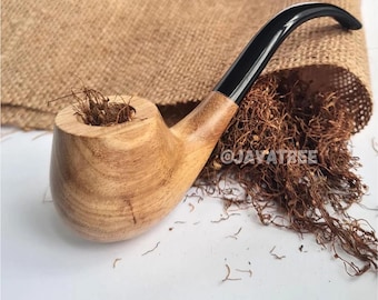 Pipa para fumar de madera de lamtoro, hecha a mano, de plomo blanco, cuerno de búfalo, para tabaco.