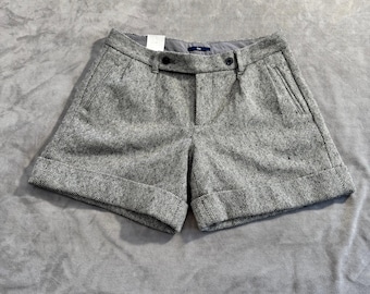 NWT Gap Women's Size 4 Gray Black Herringbone Wool Blend Tweed Cuffed Shorts - Fall Fashion Y2K Style