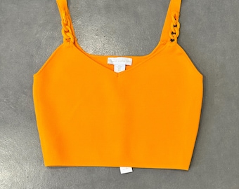 House of Harlow 1960 Knit Crop Top | Flame Orange Braided Strap, Size S