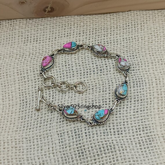 Cotton Candy Mohave Turquoise Sterling Silver Bracelet, Boho Statement Jewelry
