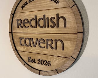 Personalised Wooden Barrel Tavern Sign | Custom Pub Style Wall Plaque