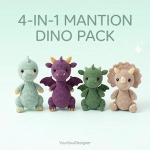Gehaakt dinosauruspatroon | Triceratops, draak, amigurumi-speelgoed (pdf-download)