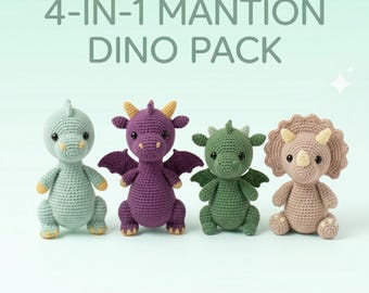 Crochet Dinosaur Pattern | Triceratops, Dragon, Amigurumi Toy (PDF Download)