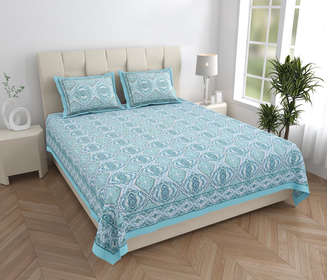 Hand Block Print Cotton Bed Sheet: Flat Sheet (95