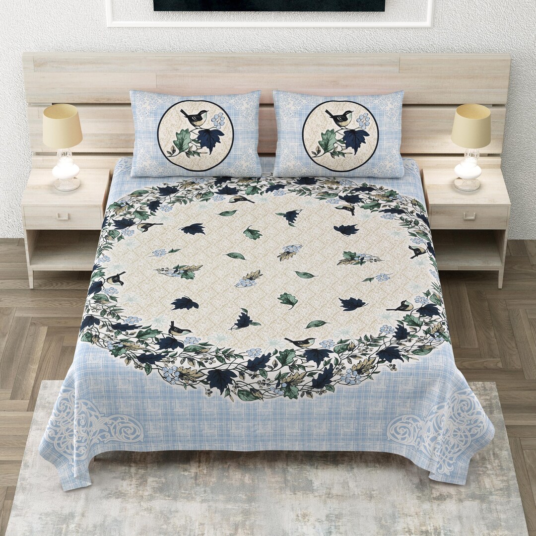 Hand Block Print Cotton Bed Sheet: Flat Sheet (100