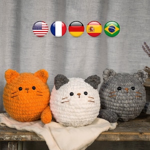 Wzór na szydełkową maskotkę Cat Loaf, gruby kotek amigurumi z długim ogonem (wzór w formacie PDF)