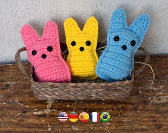 No Sew Peep Bunny Crochet Pattern, Beginner Amigurumi PDF, Crochet Easter Basket Gift