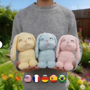 Pastel Easter Bunny Snuggler, Rabbit Plushie, Huggable Bunny, Rabbit Pillow  (PDF Download)