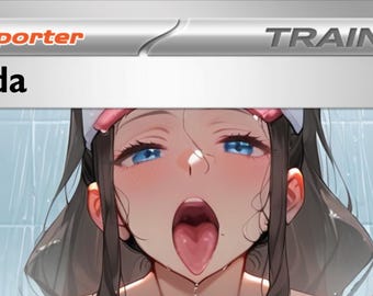 May include: A collectible trading card featuring the text Supporter and Trainer at the top, with the name Hilda printed below. The central illustration depicts a character with dark hair and blue eyes, shown from the chest up with an open mouth.