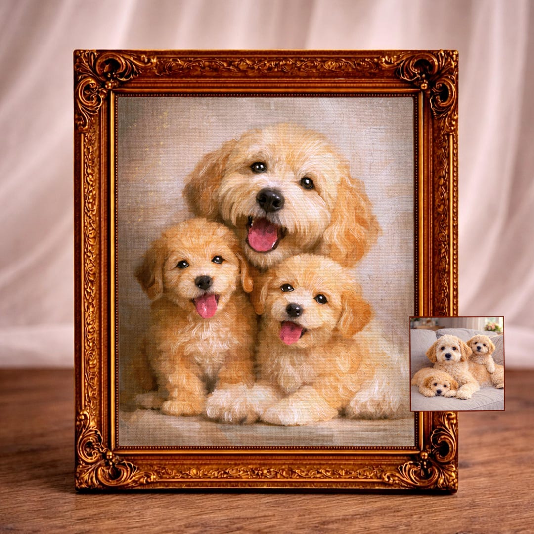 Custom Pet Family Portrait From Photo, Personalized Multiple Dogs and ...