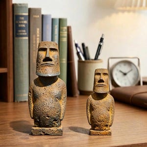 Handgemaakte sculpturen, creatieve Moai-beelden van Paaseiland in Scandinavische stijl, handwerk, snuisterijen en bureaubladdecoraties.