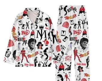 Ensemble pyjama Michael Jackson Thriller Bad, vêtements d'intérieur en satin King of Pop