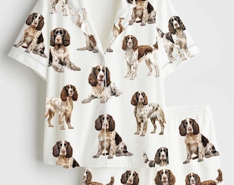 Pijama de Springer Spaniel para mujer, pijama de satén de manga corta para amantes de los perros, ropa de dormir con estampado de perro, regalo de pijama para ella, pijama familiar