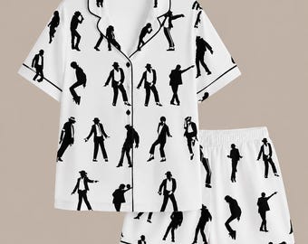 Satin Pajama Set, Pop Music Dancer Print Sleepwear, Unisex Lounge Set