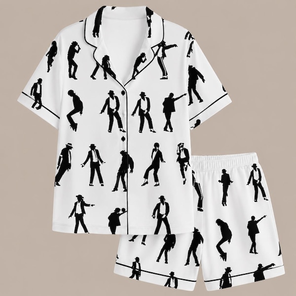Satin Pajama Set, Pop Music Dancer Print Sleepwear, Unisex Lounge Set