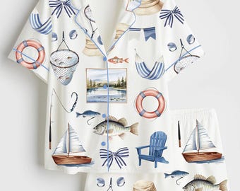 Women’s Lake Life Coastal Vacation Summer Vibes Long Sleeve Satin Pajama Set