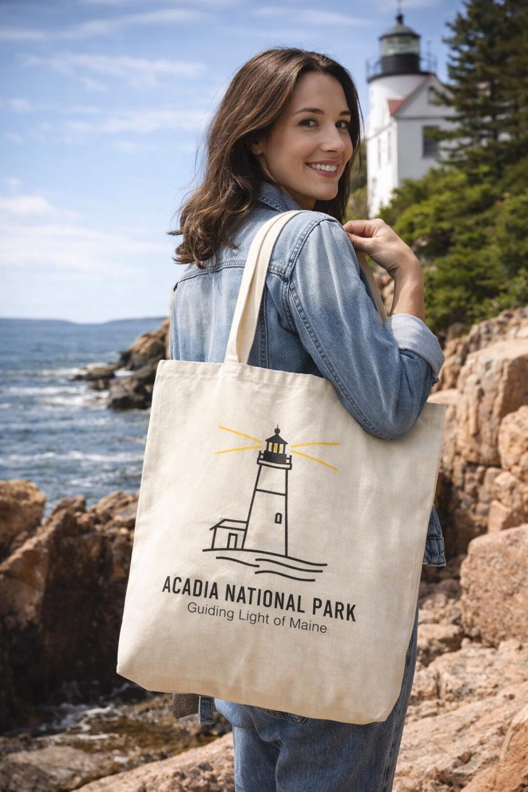 Acadia National Park Tote Bag: Lighthouse Canvas Tote, National Park ...