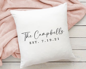 Pillow with Anniversary Date for Valentines Day Gift with Last name, Engagement Gift, Wedding Gift, Bridal Shower Gift, or Couple Gift