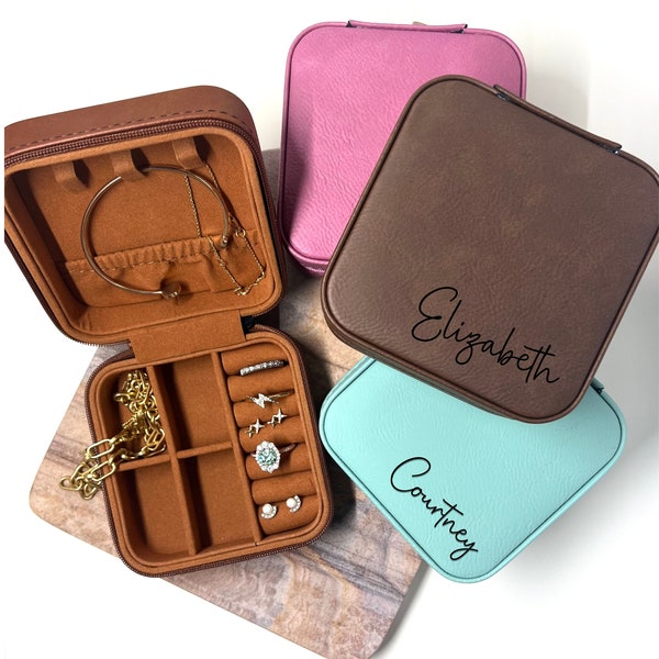 Personalized Travel Jewelry Box perfect for Bridesmaid Proposal, Wedding Party Gifts, Gift for Her, Anniversary Gift, or Gift for Bride