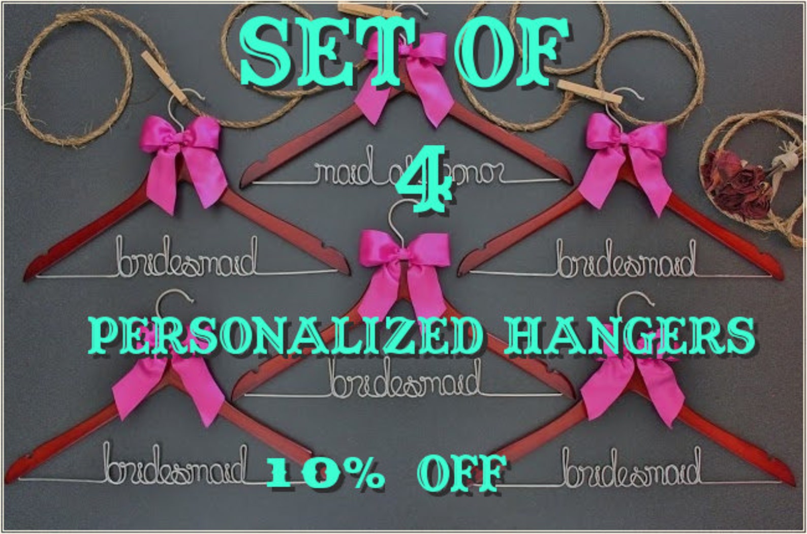 10 DISCOUNT Set of 4 personalized hangers perfect for Etsy