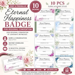 Eternal Happiness Convention Name Badges – Printable JW Regional Name Tags (Digital Download)