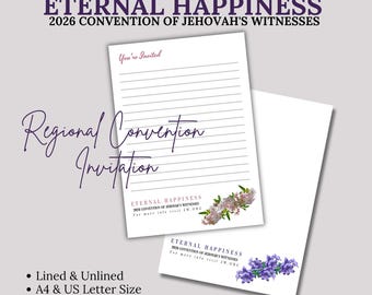 2026 Eternal Happiness Invitation - Regional Convention Invitation Stationery - JW Letter Writing Paper (Digital Download A4&Us Letter Size)