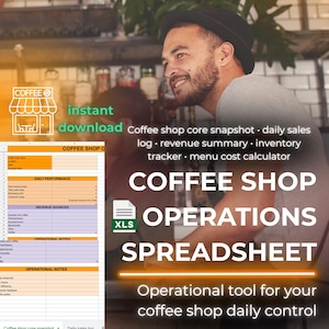 Coffee Shop Spreadsheet | Cafe Sales Tracker | Inventory and Menu Cost Calculator | Cafe Profit Tracker | Coffee Shop Business Spreadsheet