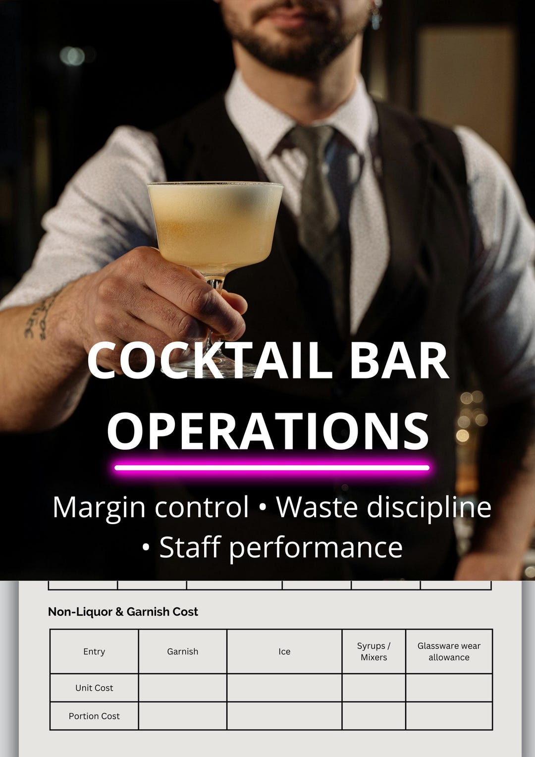 Cocktail Bar Operations Workbook | Bar Inventory Waste Tracker | Weekly ...
