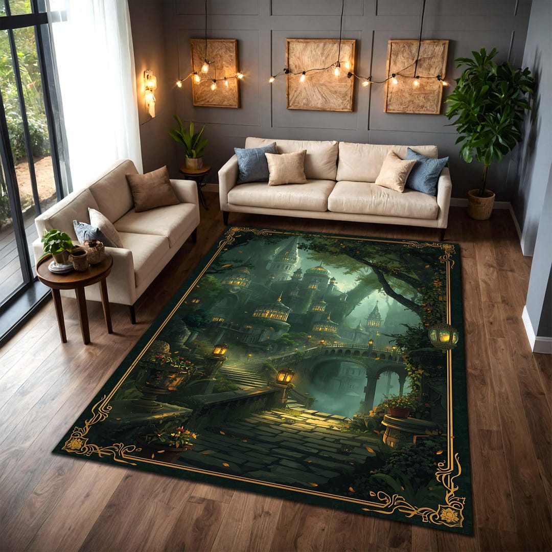 Enchanted Rug Enchanted Castle Forest Area Rug, Dark Fantasy Gothic Landscape Carpet ...