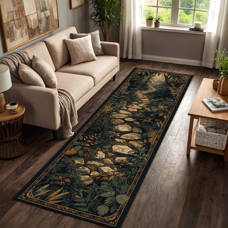 Forest Pathway Rug Enchanted Forest Path Runner Rug, Cottagecore Woodland Stepping Stones ...