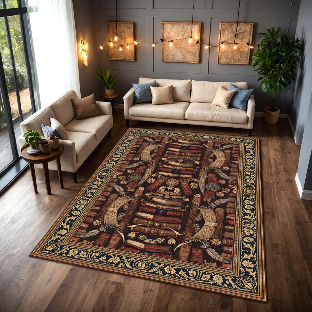 Book Corner Rug Vintage Library Books Area Rug, Dark Academia Book Lover Decor, Antique ...