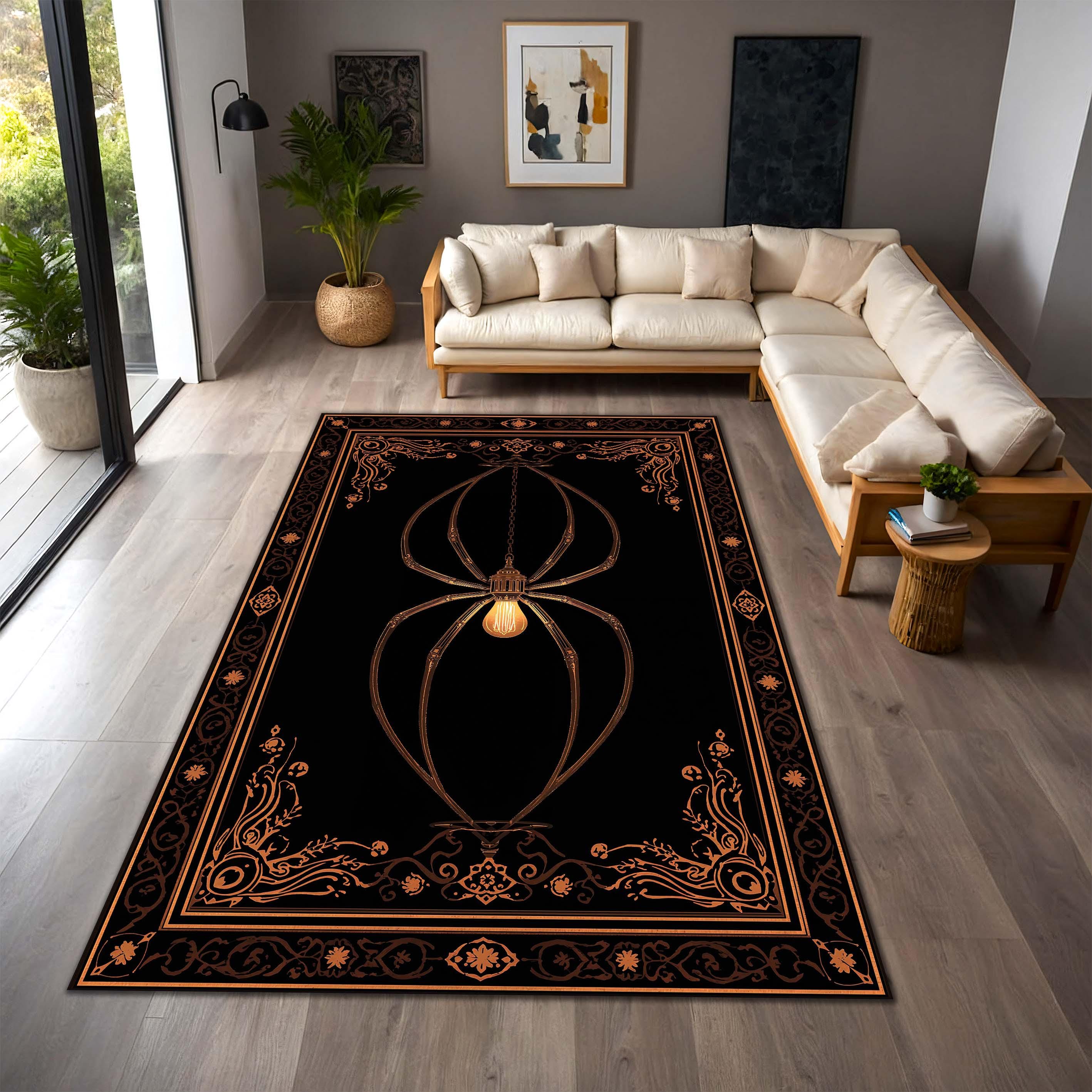 Gothic Spider Chandelier Rug, Black & Copper Halloween Decor Carpet ...