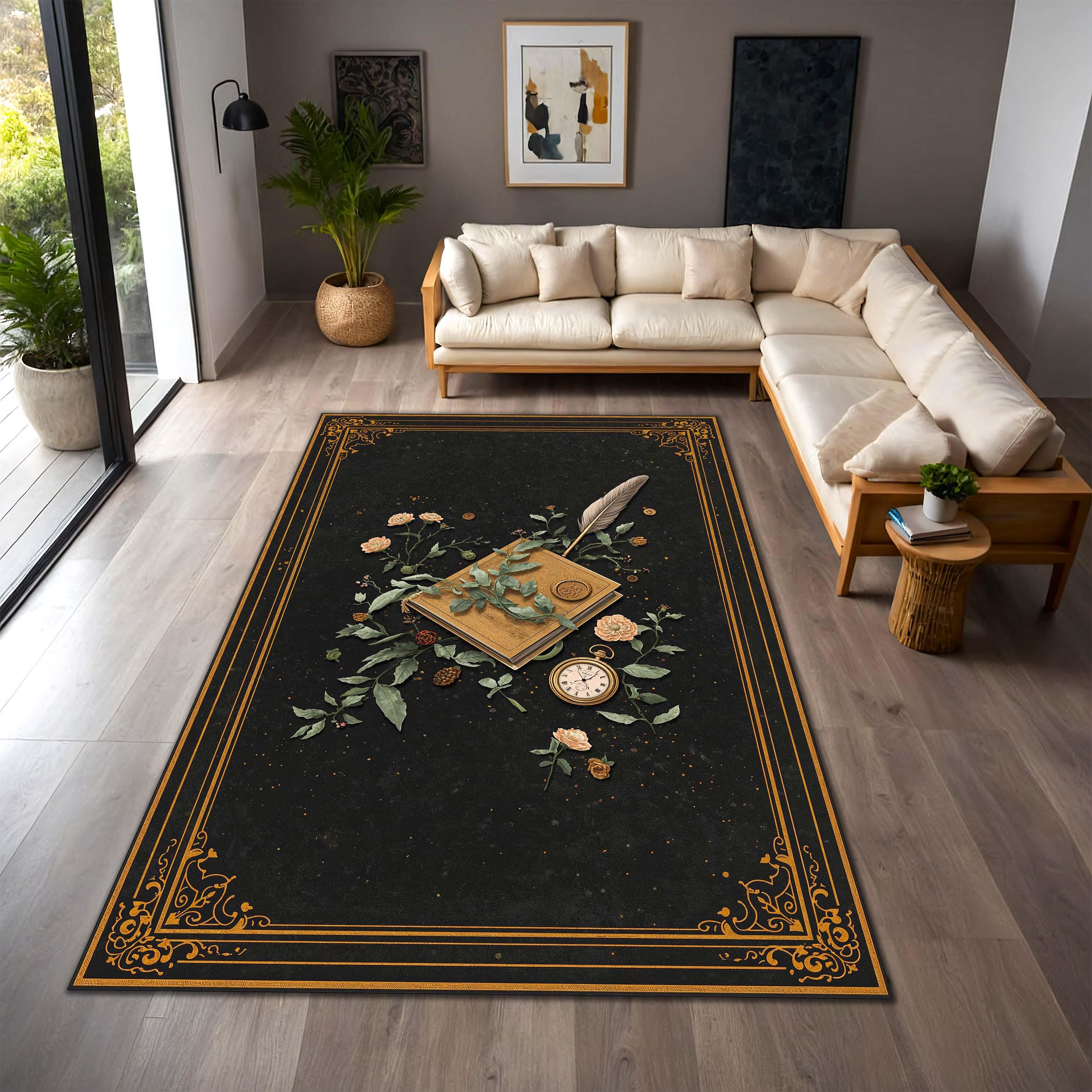 Gothic Rug For Library Dark Academia Gothic Rug, Vintage Book & Quill Botanical Floor Mat ...