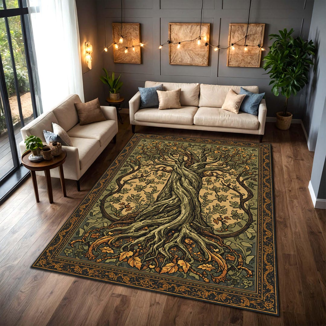 Tree of Life Forest Rug, Celtic Medieval Tapestry Carpet, Dark Academia ...