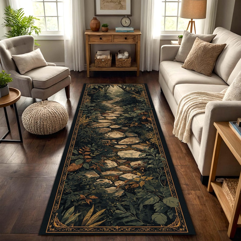 Forest Pathway Rug Enchanted Forest Path Runner Rug, Cottagecore Woodland Stepping Stones ...