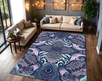 Navy Blue Gold Baroque Rug with Vintage Ink Bottle Center, Ornate Scrollwork Border Area Carpet for Study, Library, Living Room Decor