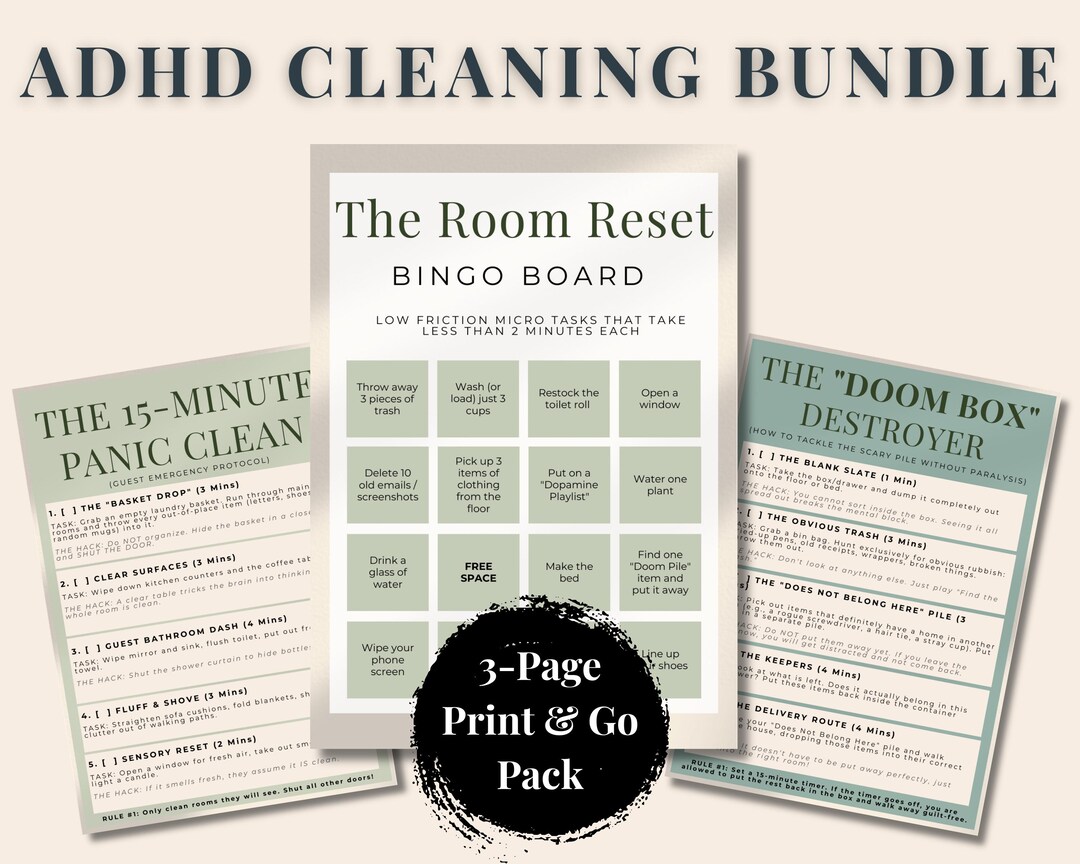 ADHD Cleaning Checklist Bundle | Gamified Room Rescue, 15 Minute Panic ...
