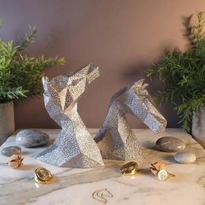 Horse Sculpture Geometric Chrome | Modern Minimalist Animal Statue Decor | "Friesian Family" up to 8.5"