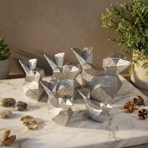 Bird Sculpture Geometric Chrome | Modern Minimalist Animal Statue Decor | "Nested Ned" up to 8.5"